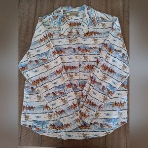 Liz Claiborne vintage equestrian print button down shirt 100% Cotton